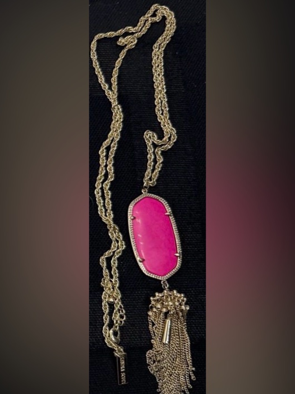 [Kendra Scott] Rayne Chandelier Tassel Long Pendant Necklace Hot Pink/Gold Tone - Picture 7 of 10